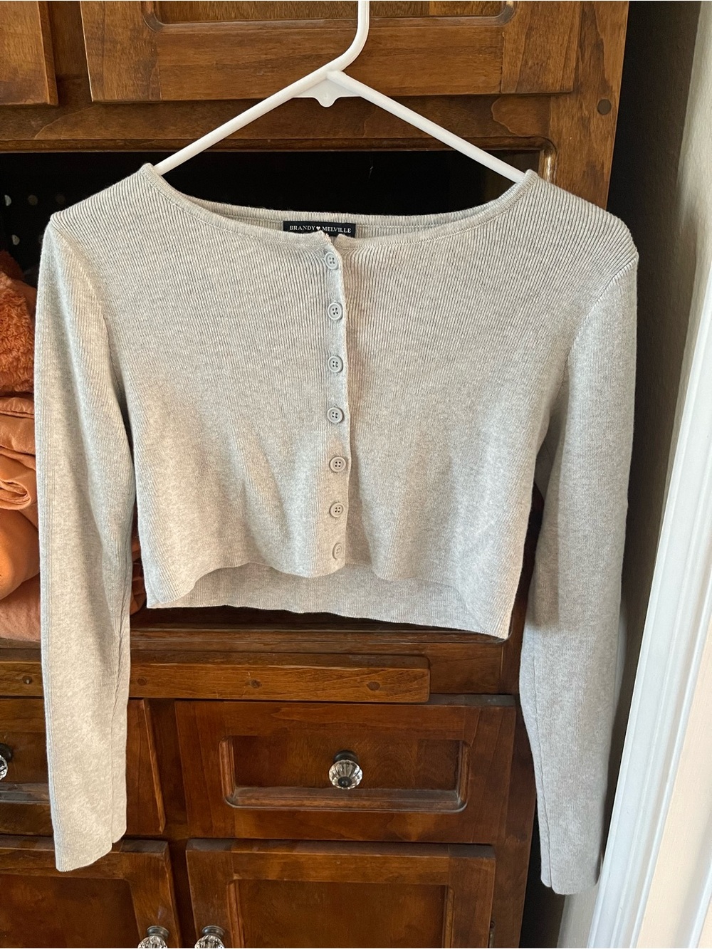 Brandy Melville Cream Button-Front Cropped Long Sleeve Top